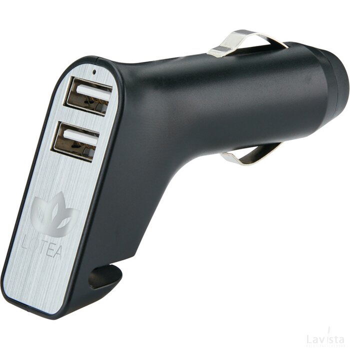 Veiligheids autolader met 2 USB poorten zwart, zilver