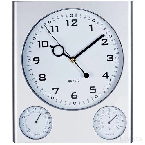 Muurklok met thermometer en hygrometer Zilver