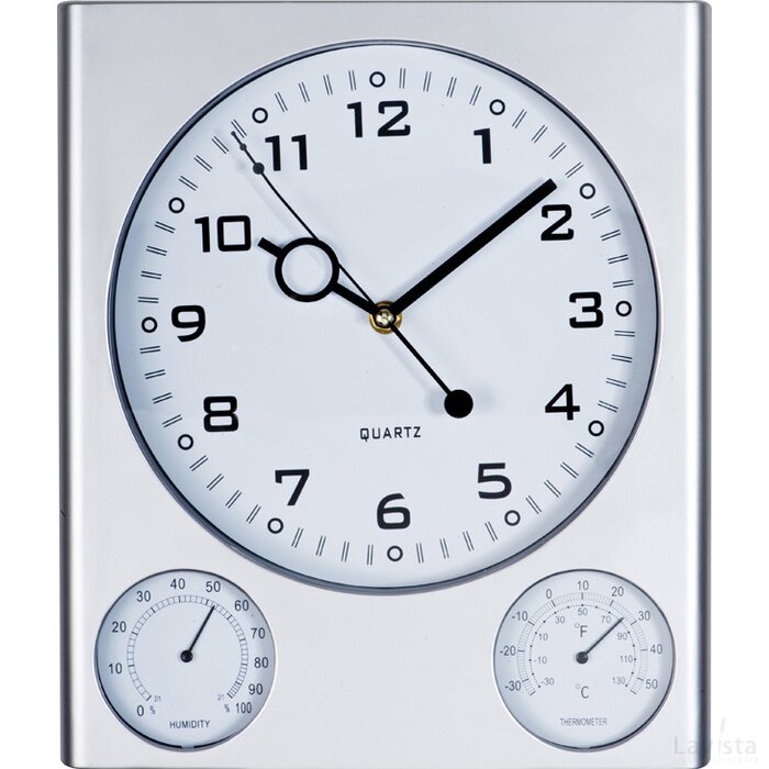 Wandklok met thermometer en hygrometer Merzig grijs silvergrey zilvergrijs