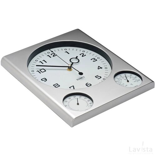 Muurklok met thermometer en hygrometer Zilver