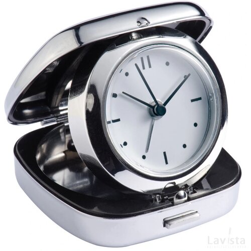 Uitklapbare metalen Quartz reiswekker Mindelheim grijs silvergrey zilvergrijs