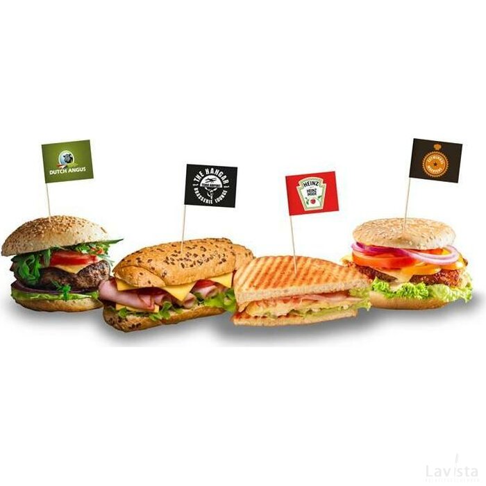 Sandwichprikkers met full colour vlaggetje | Vanaf 100 stuks