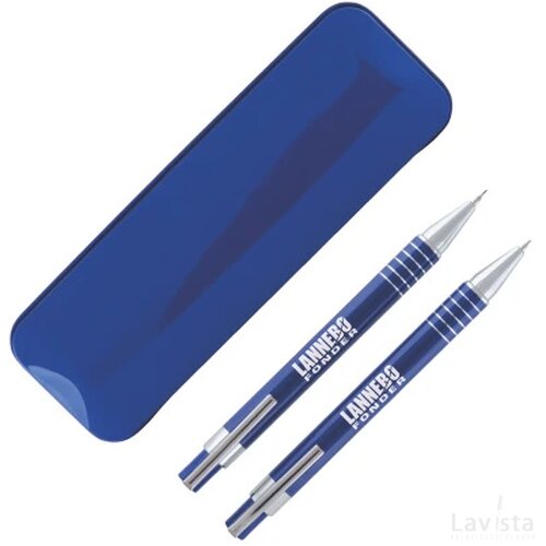 CURAÇAO doosje met 1 balpen en 1 vulpotlood Peekay donkerblauw