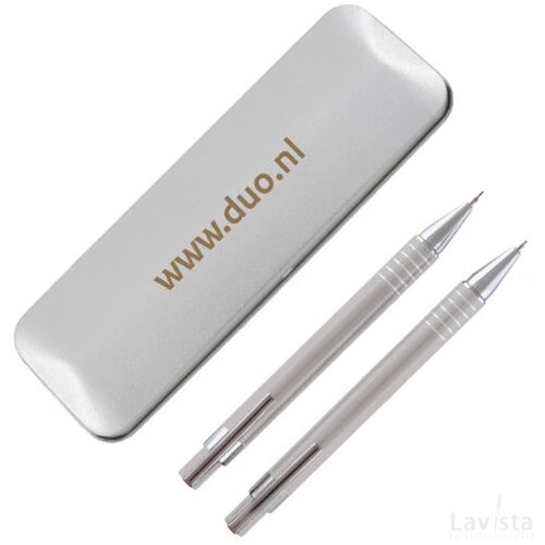 CURAÇAO doosje met 1 balpen en 1 vulpotlood Peekay zilver