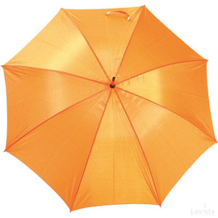 Paraplu met gebogen houten steel en handvat polyester 190T oranje