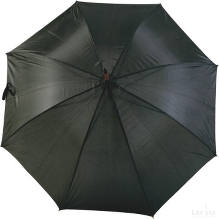 Paraplu met gebogen houten steel en handvat polyester 190T zwart