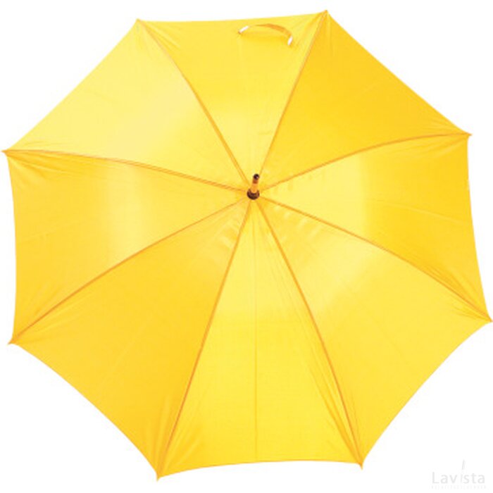 Paraplu met gebogen houten steel en handvat polyester 190T geel