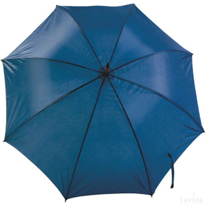 Paraplu met gebogen houten steel en handvat polyester 190T donkerblauw