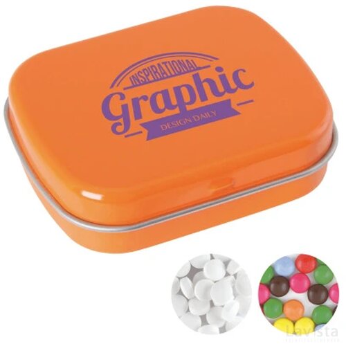 Scharnierblik met snoepjes Oranje