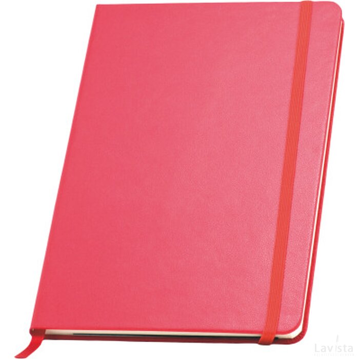 Notitieboek A5 met elastiek, leeslint en opbergvak, 80 pagina`s rood