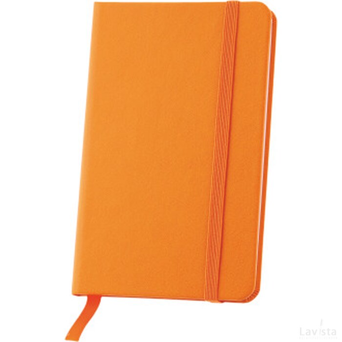Notitieboekje A6 met elastiek en leeslint, 80 pagina`s oranje