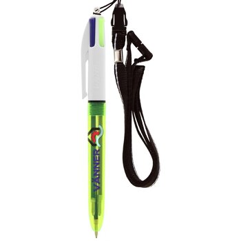 BIC® 4 Colours Fluo balpen + lanyard