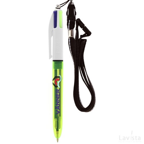 BIC® 4 Colours Fluo balpen + lanyard