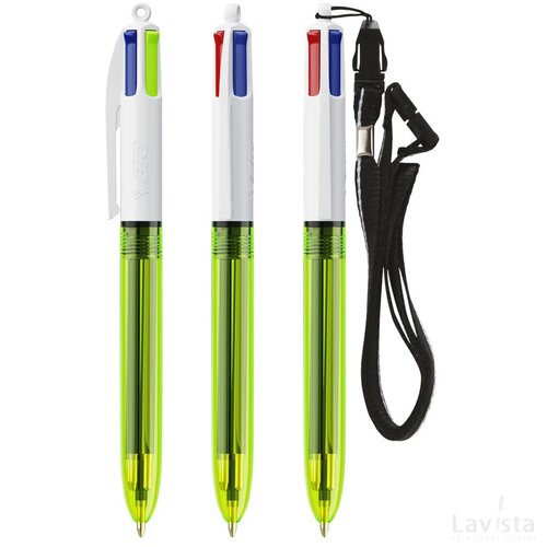 BIC® 4 Colours Fluo balpen + lanyard