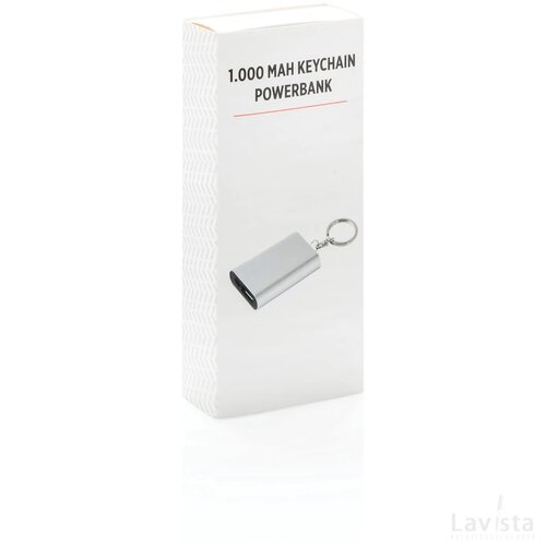 1.000 mAh sleutelhanger powerbank zilver