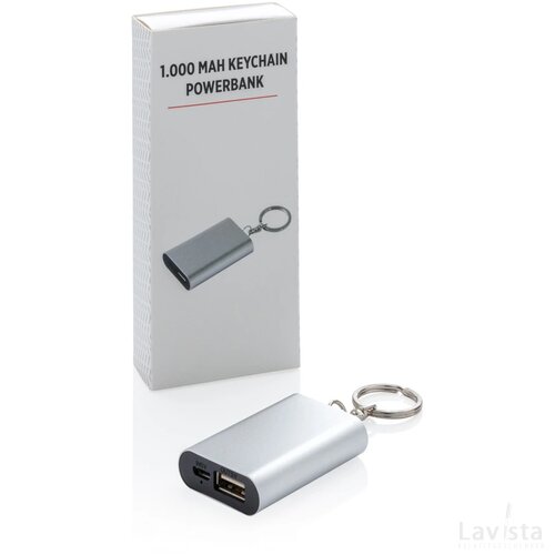 1.000 mAh sleutelhanger powerbank zilver