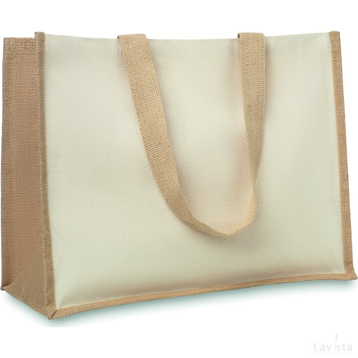 Jute/canvas boodschappentas Campo de fiori beige