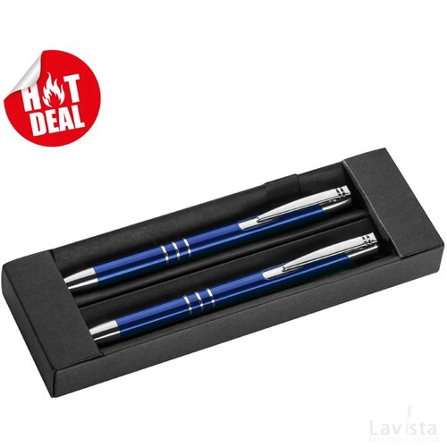 Metalen pennenset Borkum blauw