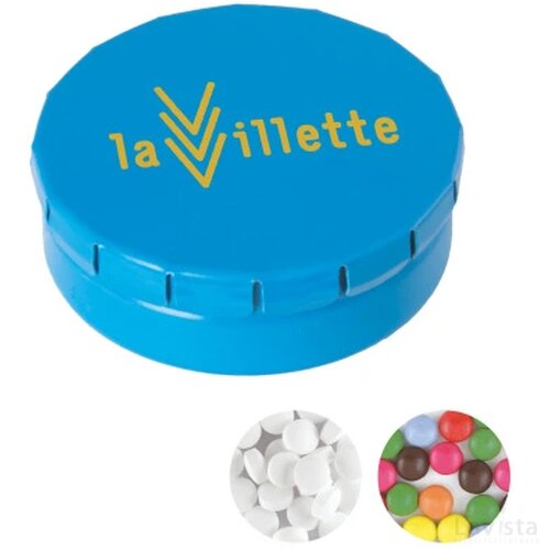 Rond click clack blik 45 mm. ca. 12 gr. mintjes Lichtblauw