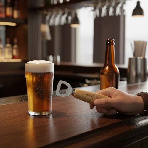 Flesopener Met Houten Handvat Naturel