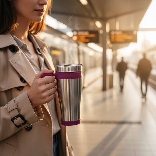 Thermosbeker met gekleurd oor (450 ml) Fuchsia