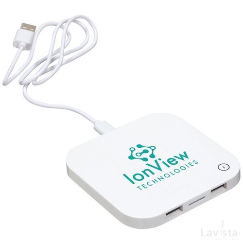 USB hub met draadloze lader Wit