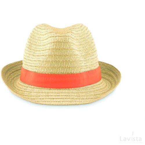 Strohoed naturel Boogie oranje