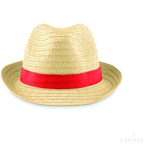 Strohoed naturel Boogie rood