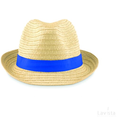 Strohoed naturel Boogie royal blauw