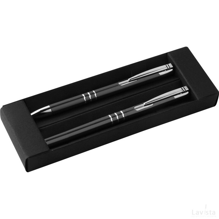 Aluminium schrijfset met een pen en rollerbal zwart