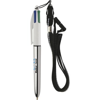 BIC® 4 Colours Shine balpen + Lanyard