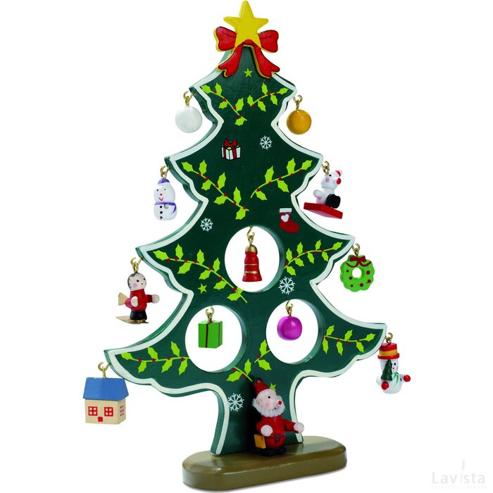 Houten kerstboom met decoratie Woodtree groen
