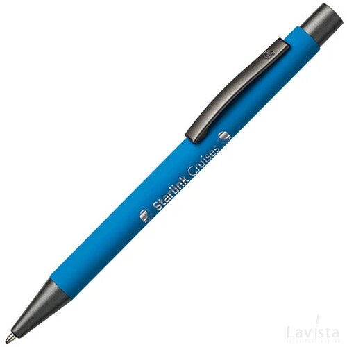 BARBADOS soft touch balpen met lasergravering lichtblauw