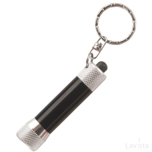 Zaklamp LED sleutelhanger met batterijen inclusief lasergravering zwart