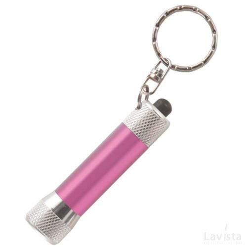 Zaklamp LED sleutelhanger met batterijen inclusief lasergravering roze