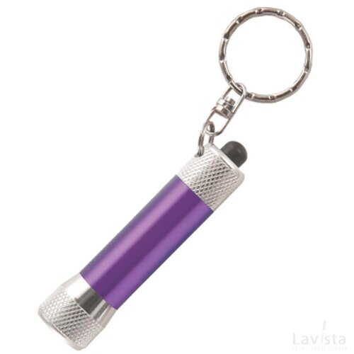 Zaklamp LED sleutelhanger met batterijen inclusief lasergravering donkerpaars