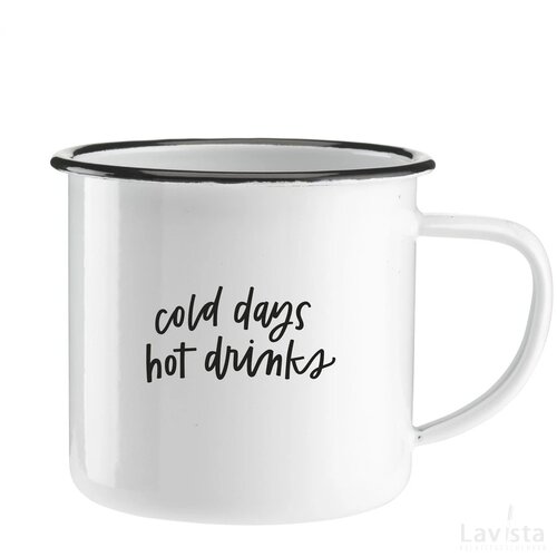 Retro Emaille Mug Mok Wit/Zwart