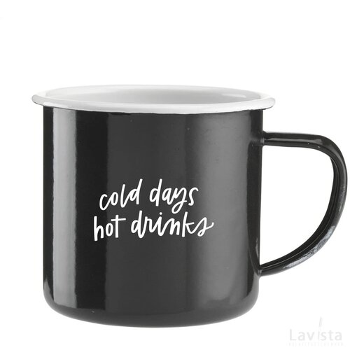 Retro Emaille Mug Mok Zwart/Wit