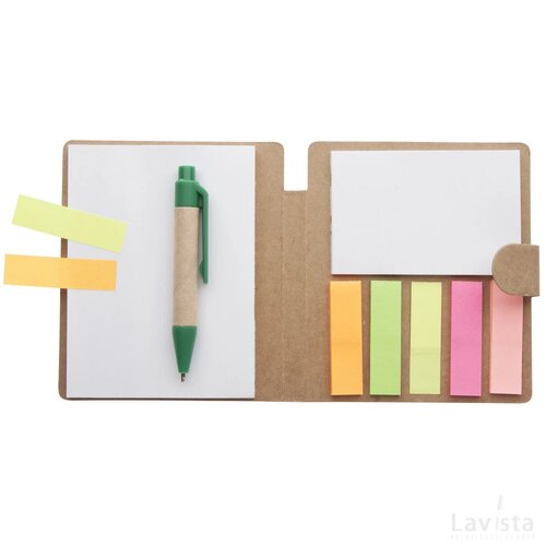 Hoesje met sticky notes en pen Naturel