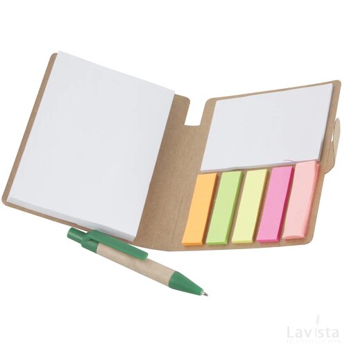 Hoesje met sticky notes en pen Naturel