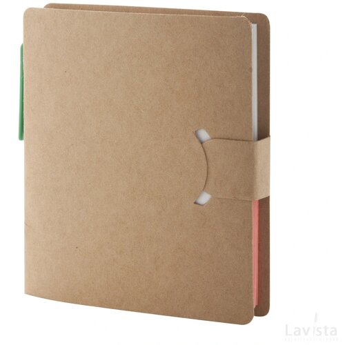 Hoesje met sticky notes en pen Naturel