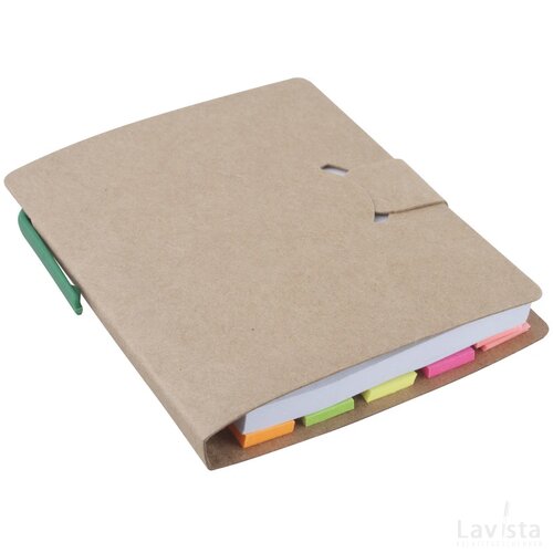 Hoesje met sticky notes en pen Naturel