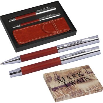 Mark Twain schrijfset met etui bruin