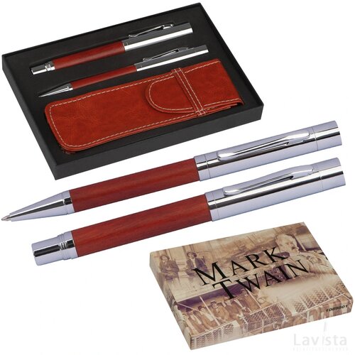 Mark Twain schrijfset met etui bruin