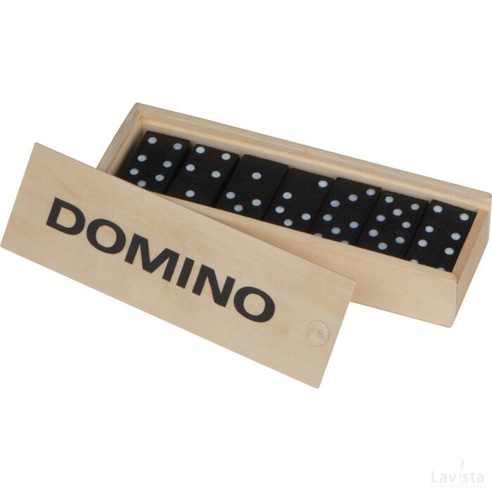 Dominospel in houten box beige