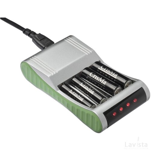 Batterijlader voor 4 batterijen grijs silvergrey zilvergrijs