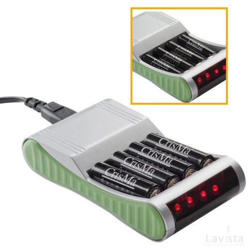 Batterijlader voor 4 batterijen grijs silvergrey zilvergrijs
