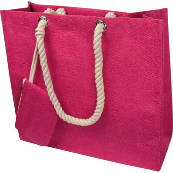 Jute tas met koord roze paars