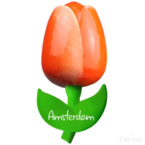 Tulip magnet 9 cm ( big ), orange white Amsterdam