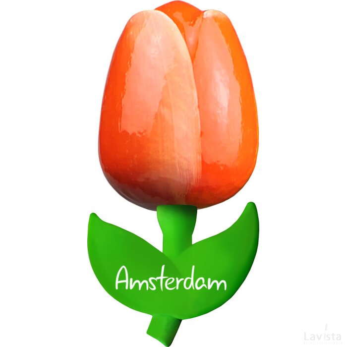 Tulip magnet 9 cm ( big ), orange white Amsterdam